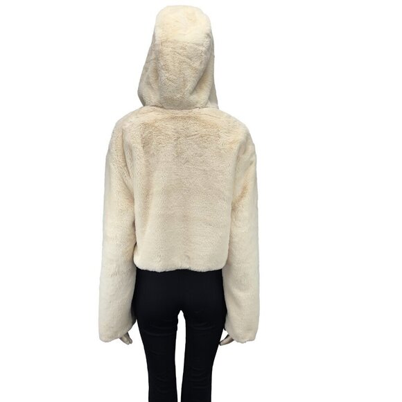 ASOS Teddy Faux fur Cropped White Ivory Hooded Girlhoodcore Jacket Coat s 8 - Picture 2 of 6